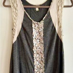Anthropologie TINY embellished embroidered mix media lace silk tank M EUC